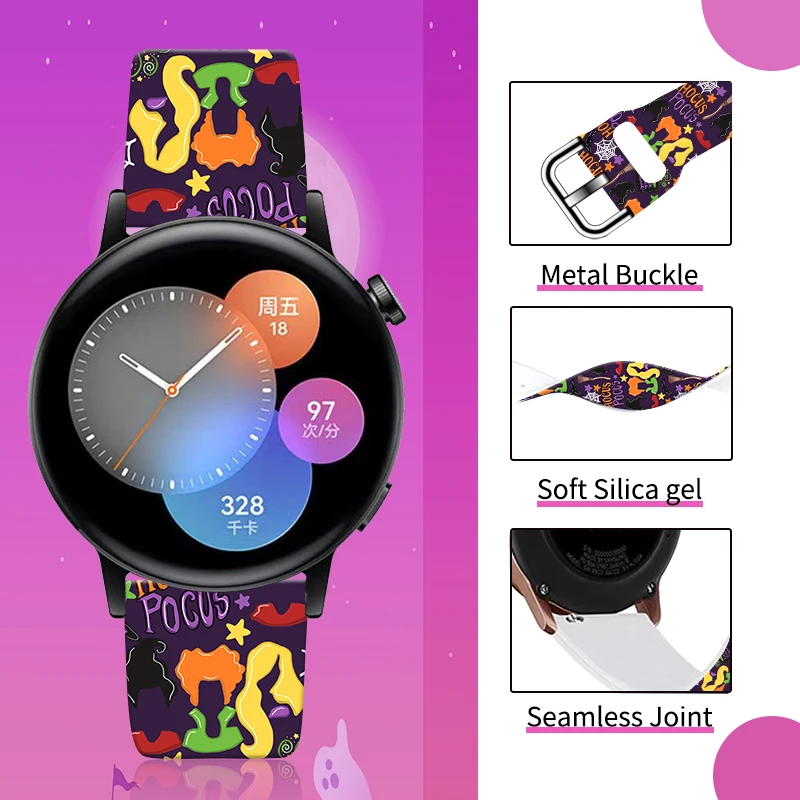 20mm 22mm Strap for Samsung Galaxy Watch 6/5/4 40mm 44mm with Halloween Printed Replaceable Bracelet for Xiaomi S1 Watchband