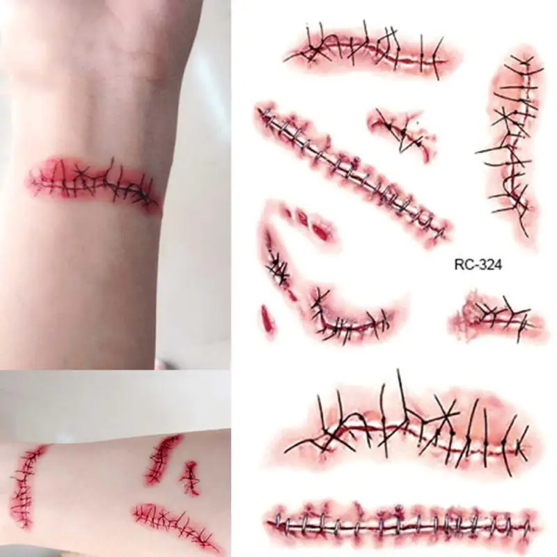 Halloween Horror Wound Stickers Blood Injury Fake Scab Scar Scary Temporary Scar Tattoos Stickers Holiday DIY Party Decorations