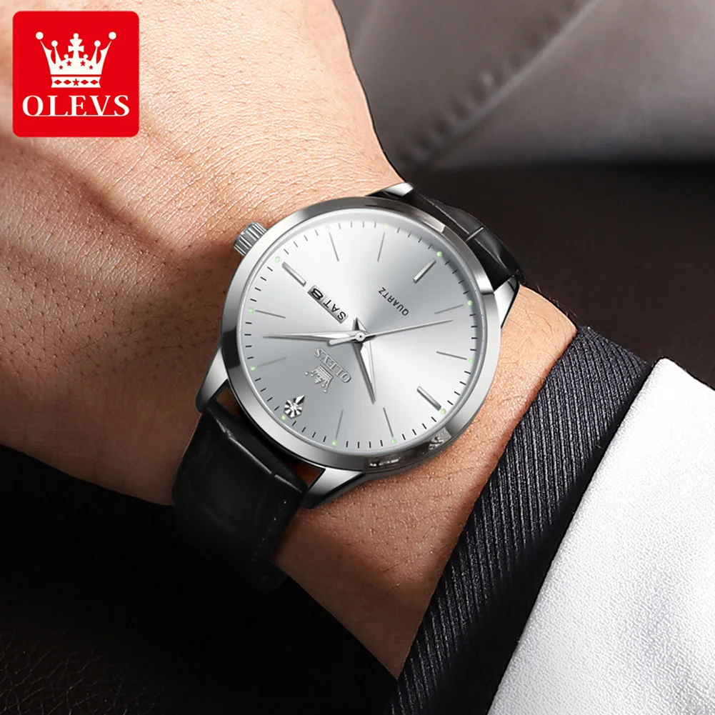 OLEVS 2935 Business Men\'s Watch Fashion Leisure Dual Calendar Waterproof Luminous Large Dial Watch Luxury Brand Men Quartz Watch