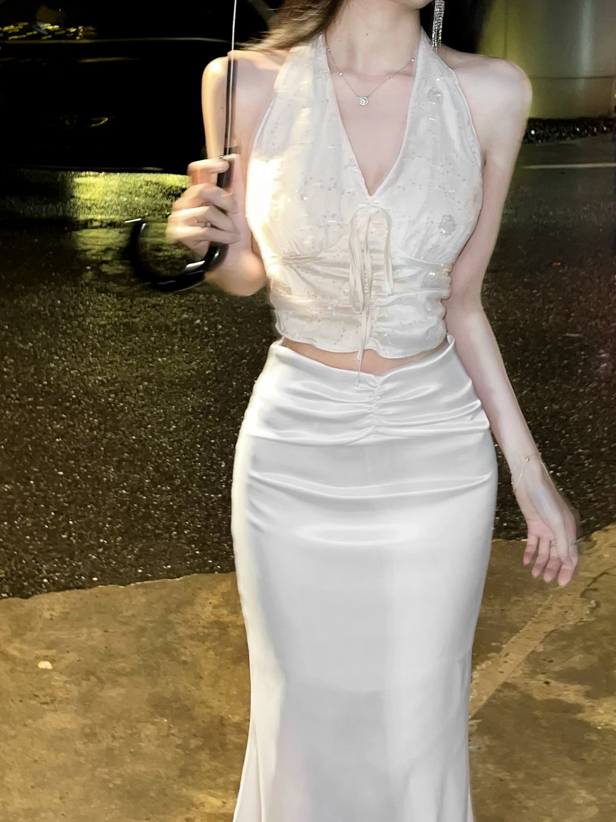 

Sexy Pink Hanging Ne Vest Women's High-End Gentle Lady Sle Base Layer Slimming Top Can Be Worn inside Or outside