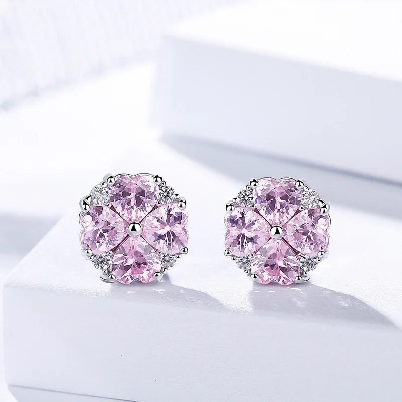 

Trendy Clover Flower Zircon 925 Sterling Silver Stud Earring for Wedding Engagement Party or Gift