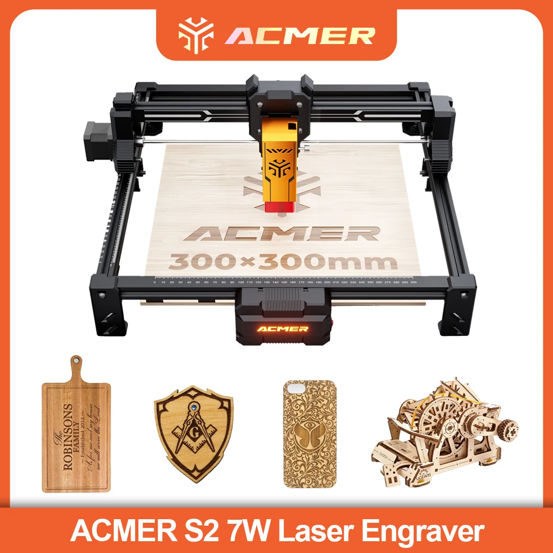 

ACMER S2 7W Upgradeable Laser Engraver Working Area 300*300mm Engraving Cut Machine for Engravable Wood Leather Lacquered Metal
