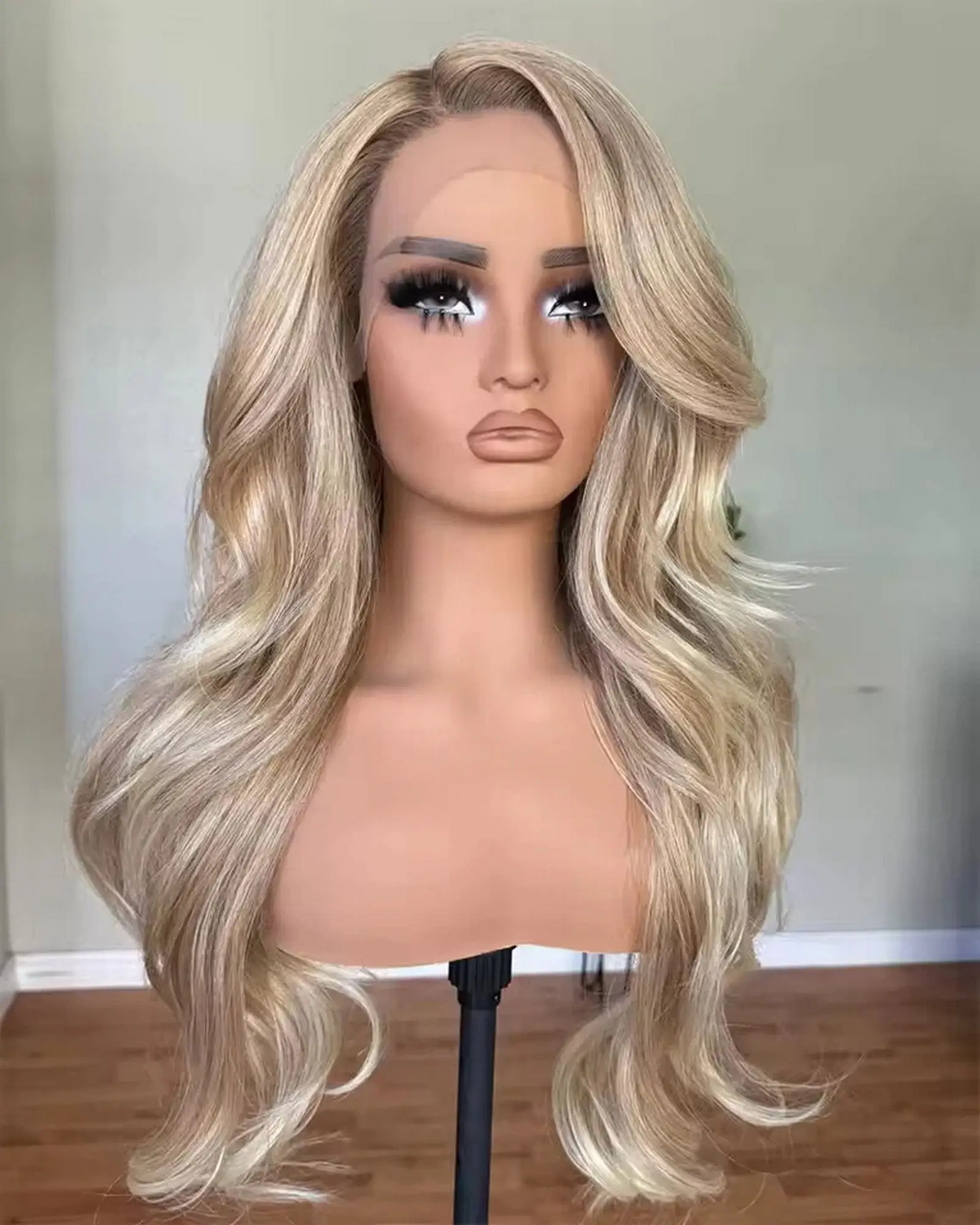 فوتورا شعر مستعار أومبير الرماد شقراء الاصطناعية الدانتيل الباروكات تسليط الضوء على طول طويل نمط جديد الجسم موجة شعر مستعار للمرأة سهلة لارتداء الاستخدام اليومي #3