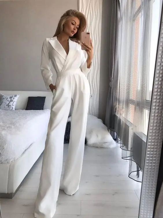 Elegant Jumpsuit Women 2024 Summer Lapel Long Suit Top Wide Leg Jumpsuit For Women New Casual Solid Color Jumsuite Dames