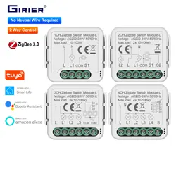 GIRIER Tuya ZigBee 3.0 Smart Switch Module No Neutral Wire Required Smart Home DIY Light Breaker Works with Alexa Google Home