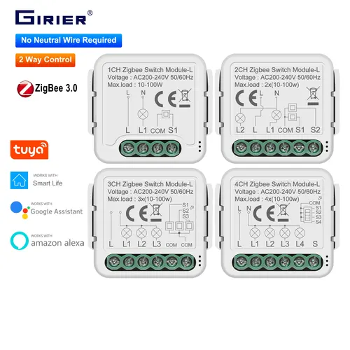 Módulo de interruptor inteligente GIRIER Tuya ZigBee 3,0, No requiere cable neutro, interruptor de luz DIY para hogar inteligente, funciona con Alexa y Google Home