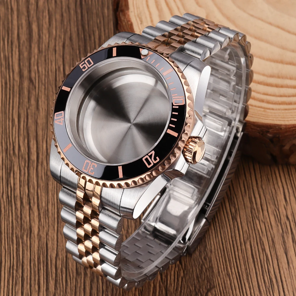 40mm GMT Watch Case glidelock Clasp For NH34 NH35 NH36 ETA2824 Miyota8215 Movement 28.5mm Dial Sapphire Glass Sloping Bezel SUB
