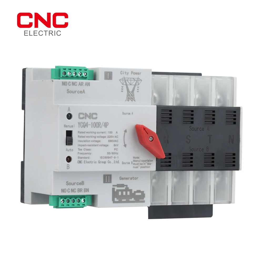 CNC YCQ4-100R/4P ATS 50/60Hz 220V PC Dual Power Automatic Transfer Switch 63A/100A Household Power Transfer Switch