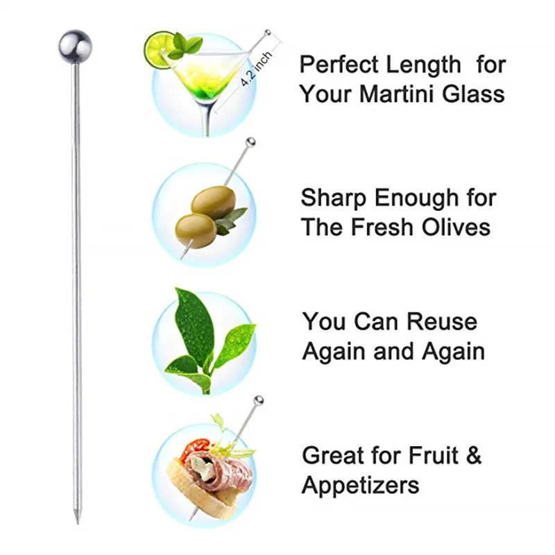 Stainless Steel Cocktail Picks, Multi Color Great for Bar, Party, Barbeque, Snacks, Club, Sandwich, Martini