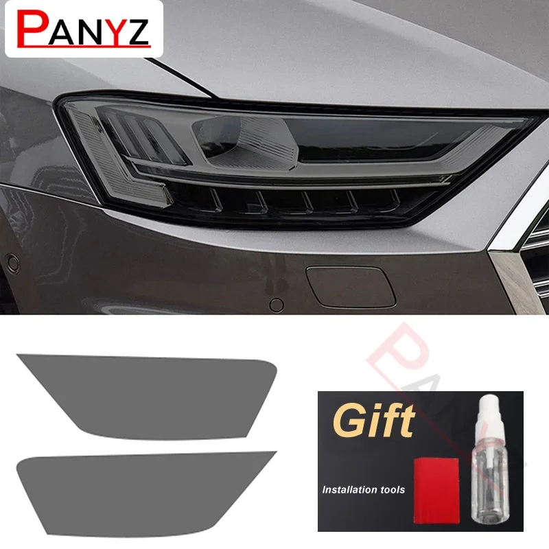 

2Pcs Car Headlight Film Self Healing Transparent Black TPU Repair Sticker Cover for Audi A8 D4 4N S8 2020 Exterior Accessories