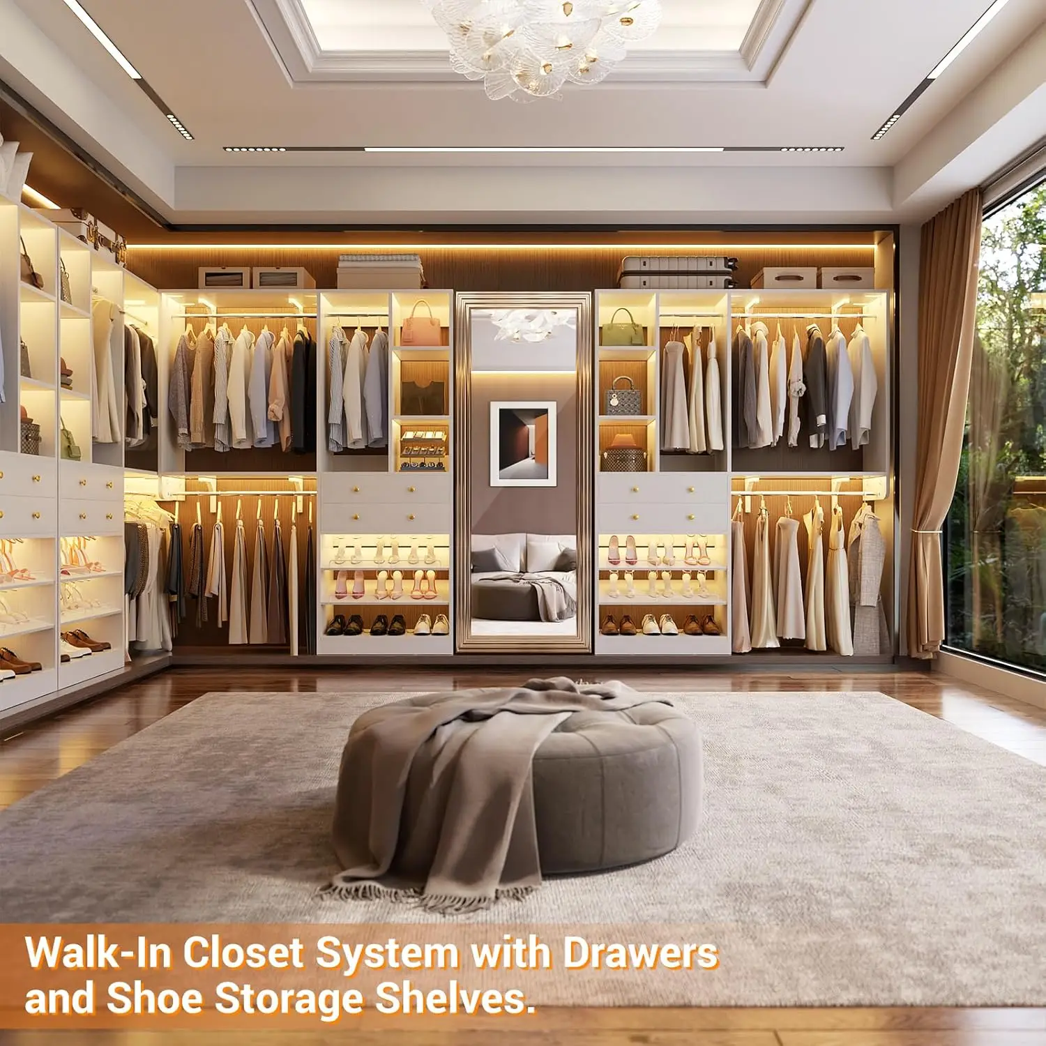 Closet System Com Gavetas, Closet Organizer System, montagem na parede reversível, 2 Hanging Prateleiras, 5ft, 60"