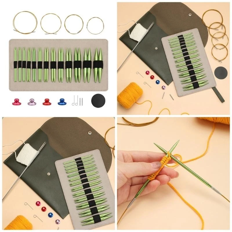 

13-р алюминиевый смену круговой вязаной иглы набор 3,0 мм-10 мм с кожаным корпусом для вязания свитера 87HA