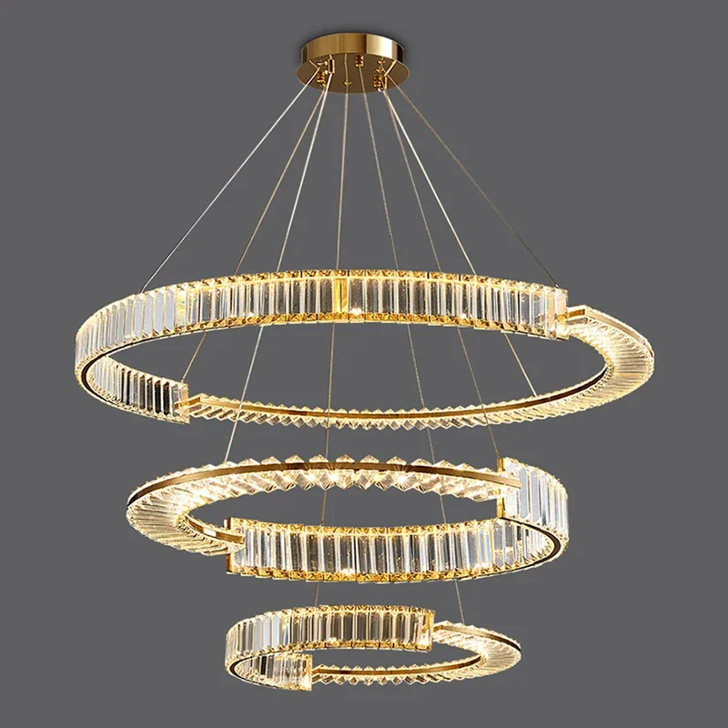 

Modern Circle Luxury Crystal Chandeliers Lights LED Simple Pendant Lamps Hotel Hall Living Room Kitchen Hanging Lighting