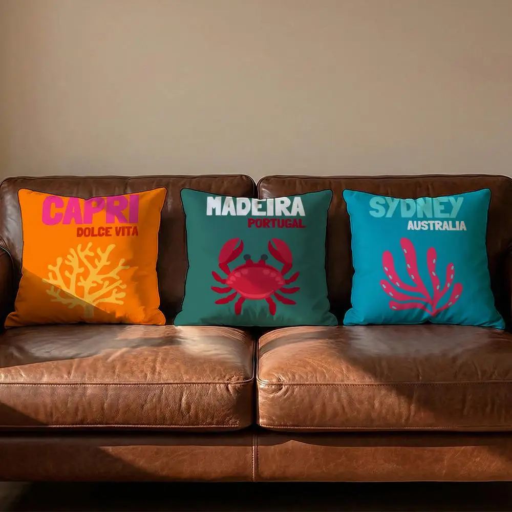 Hand Drawn Marine Life Cushion Cover Soft Reversible & Durable Pillow Cover – Multi-Scene Use for Home & Car Daily Comfort