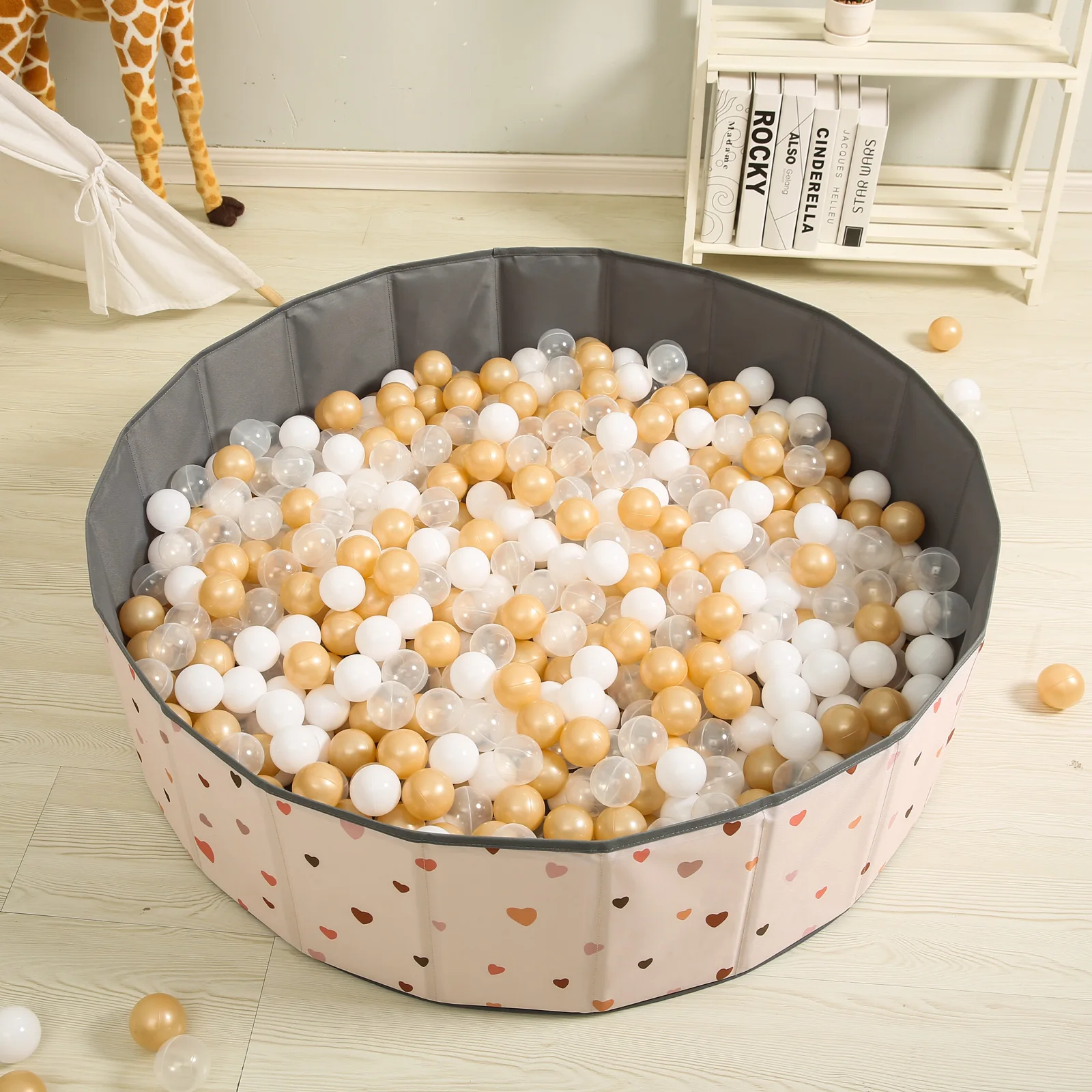 1 PC 100 ซม.แบบพกพา Ball PIT Pool สีชมพูรูปแบบ (ไม่มีลูก) ผ้า Oxford รอบเล่นในร่มและกลางแจ้งสําหรับเด็กเด็ก