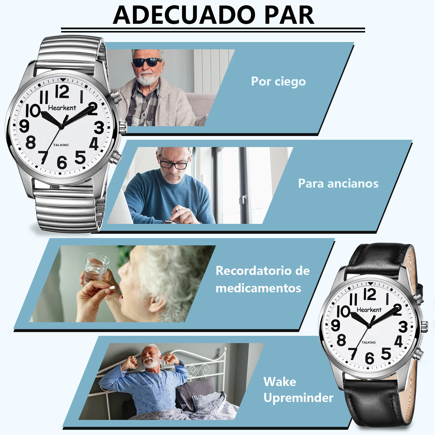 Hearkent Spanish Talking Watch with Voice for Blind Spanish Speak Watches Alarm Reminder Wristwatches for Older Men reloj