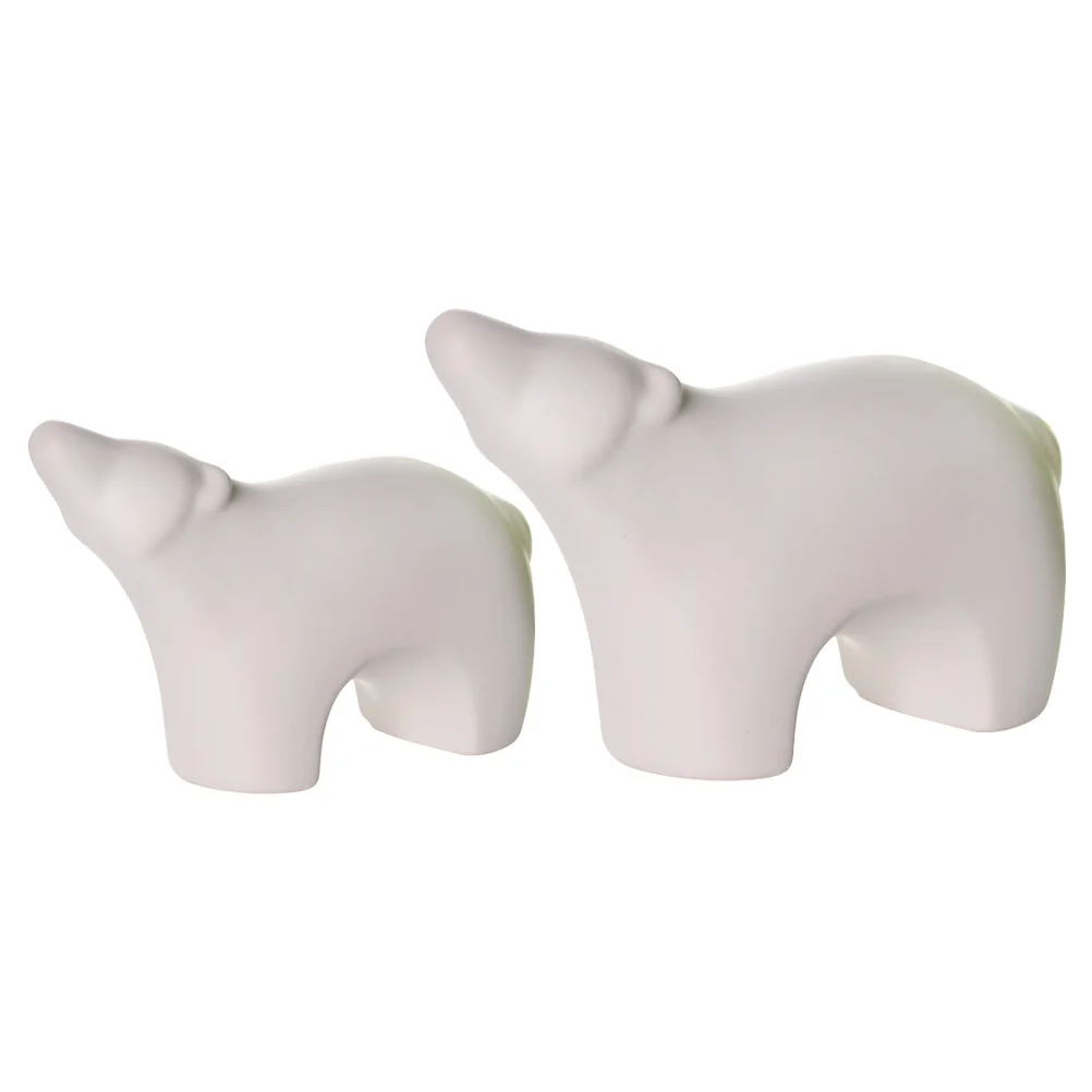 

2Pcs Polar Bear Statue Ceramic Simulated White Large Small Desktop Decoration Household Personality Adornment Bear Ornament