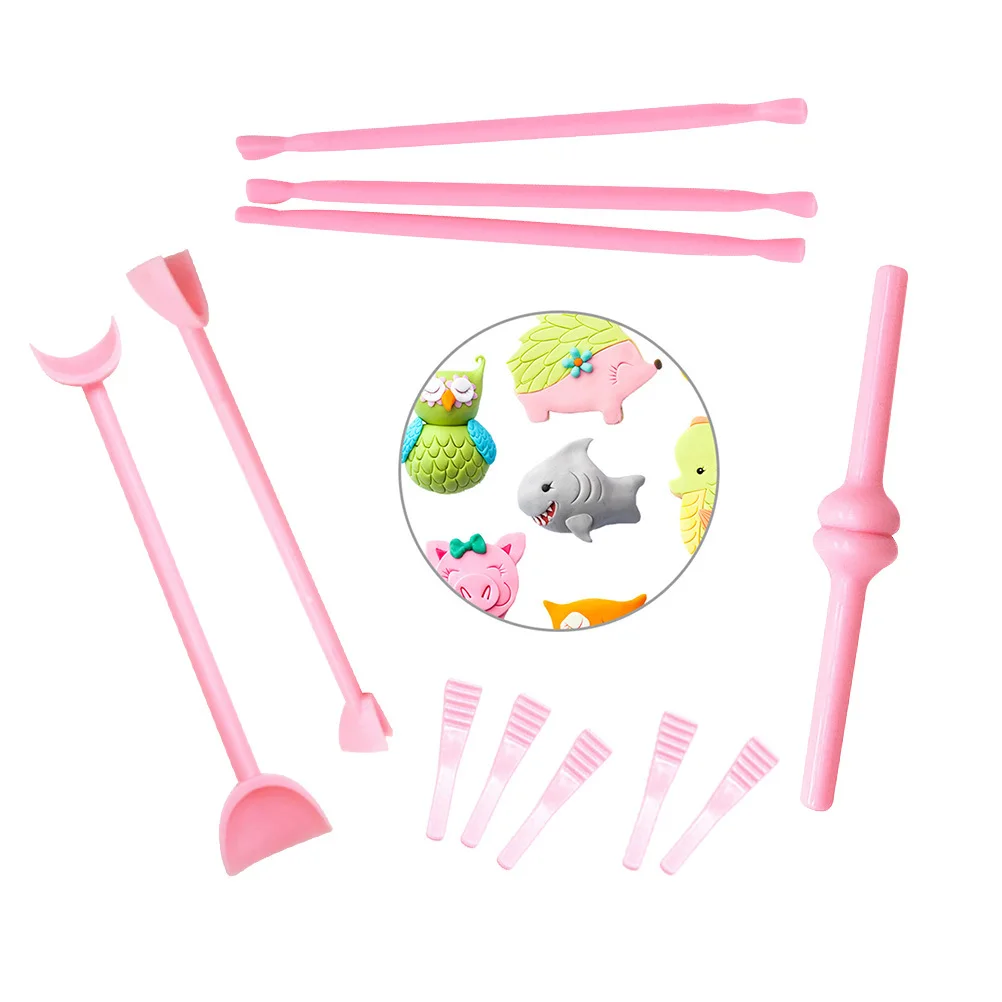 11-delig decoratiegereedschap kleipennen set fondant snijwerk kit bakken ambachtelijke klei beeldhouwen nail art schilderij diy roze