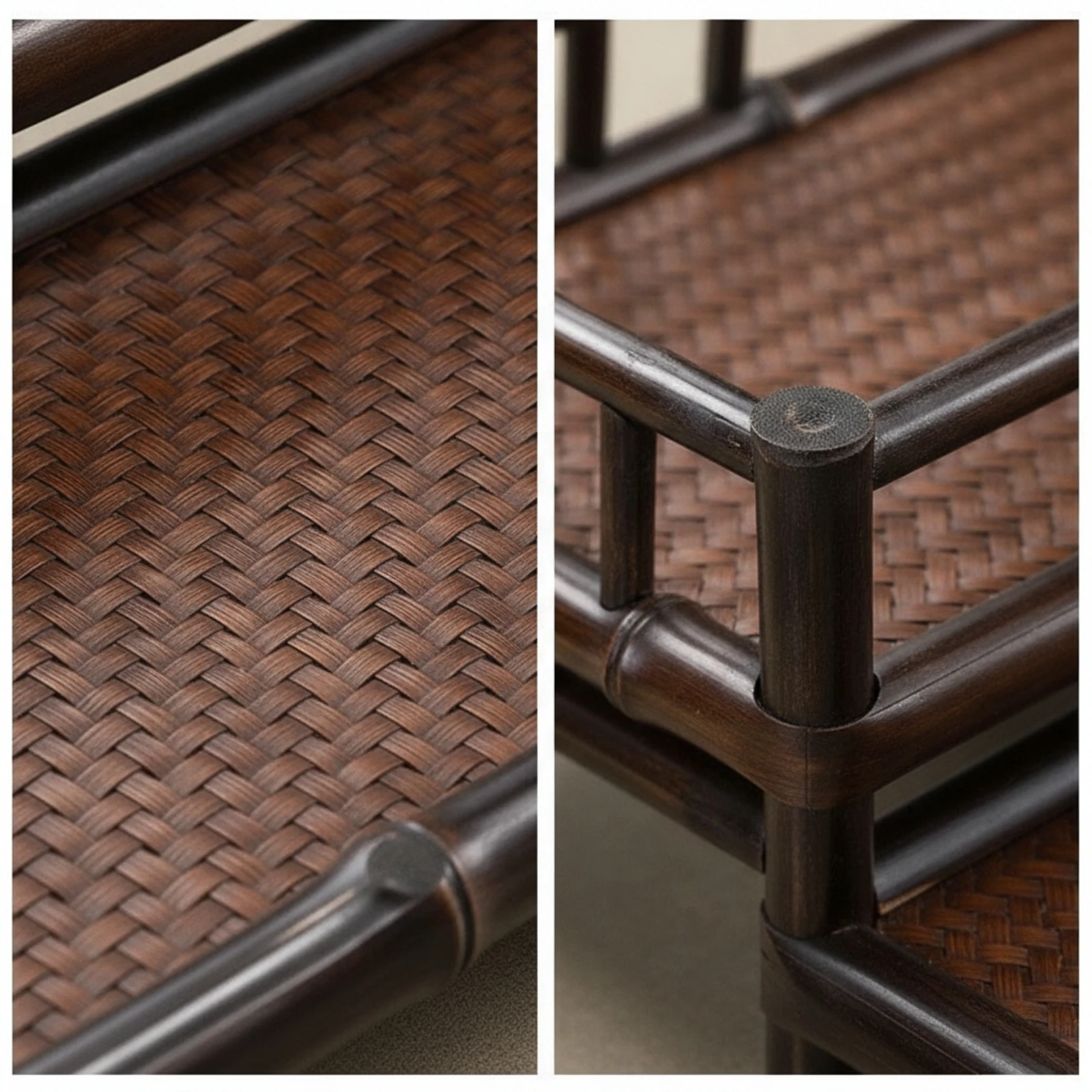 Tea Ware Rack Bamboo Accessory Rack with Woven Tray Shelf Rectangular Furniture Elegant for Hosts, Kitchen Countertop