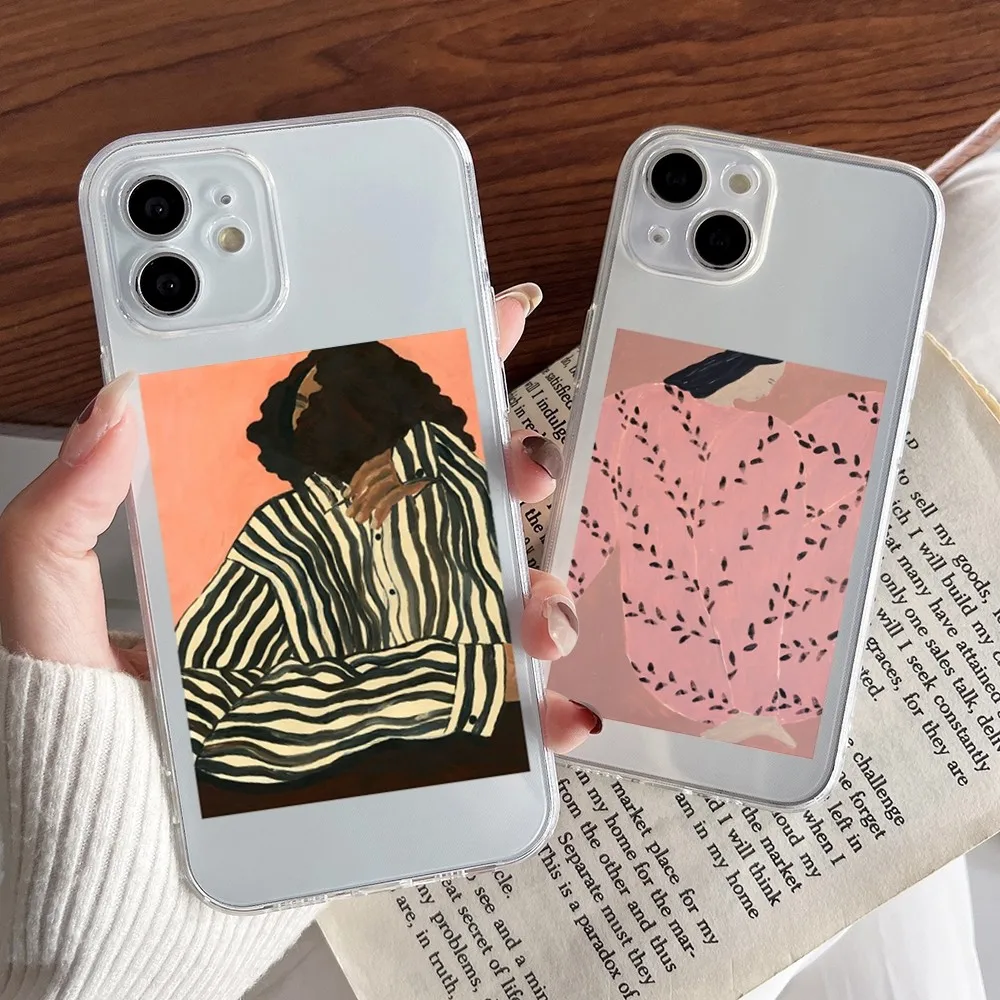 Gambar Abstrak Garis Gadis Sofia Lind Phone Case For Iphone 16 15 11 13 14 Pro Max 7 8 Plus X Xr Xs Max 12mini Transparent Cover