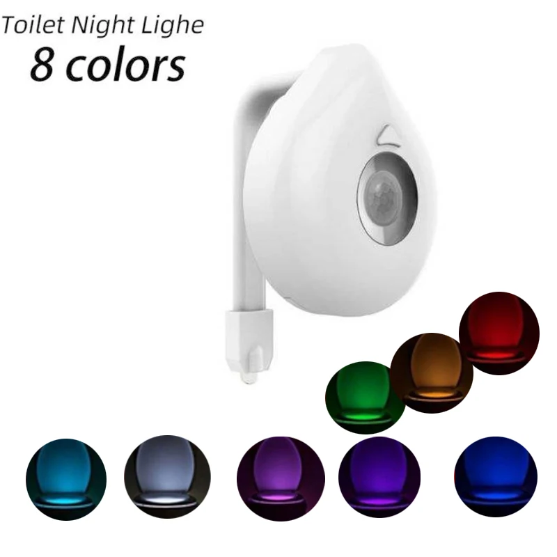 8 Color Changing Sensor LED Toilet Motion Sensor Light, Bathroom Night Light Toilet Interior Light, PIR Motion Activated