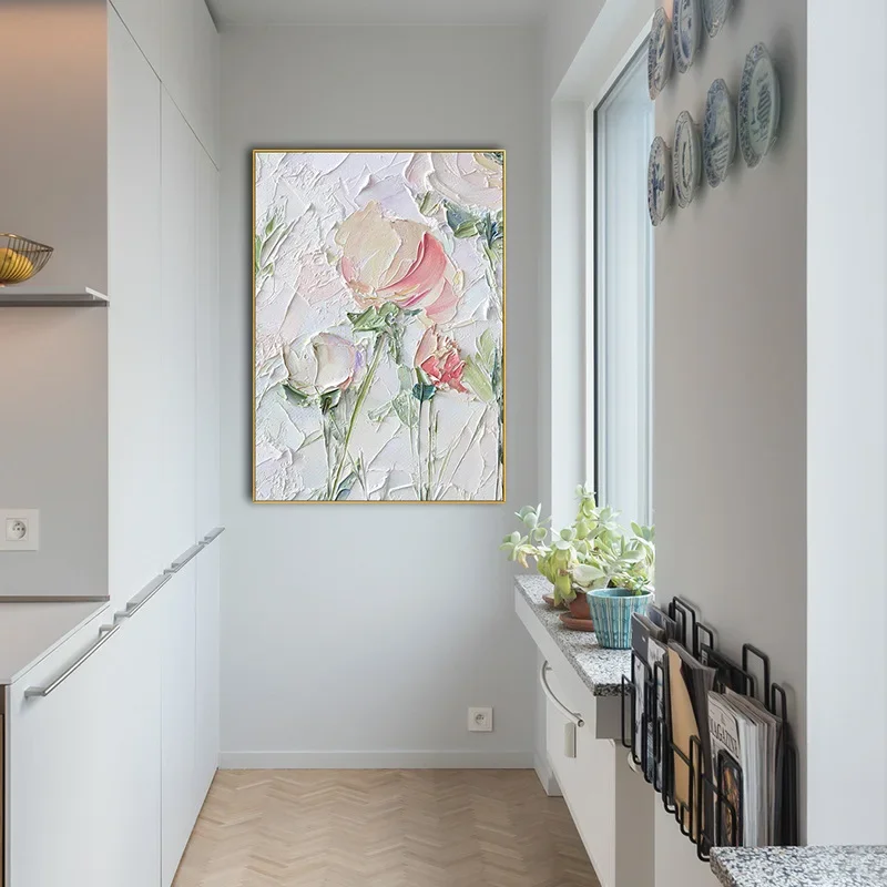 رسمت باليد النفط اللوحة الفاوانيا زهرة مطعم ضوء الفاخرة اللوحة الزخرفية الشرفة جدارية عمودية أريكة غرفة المعيشة