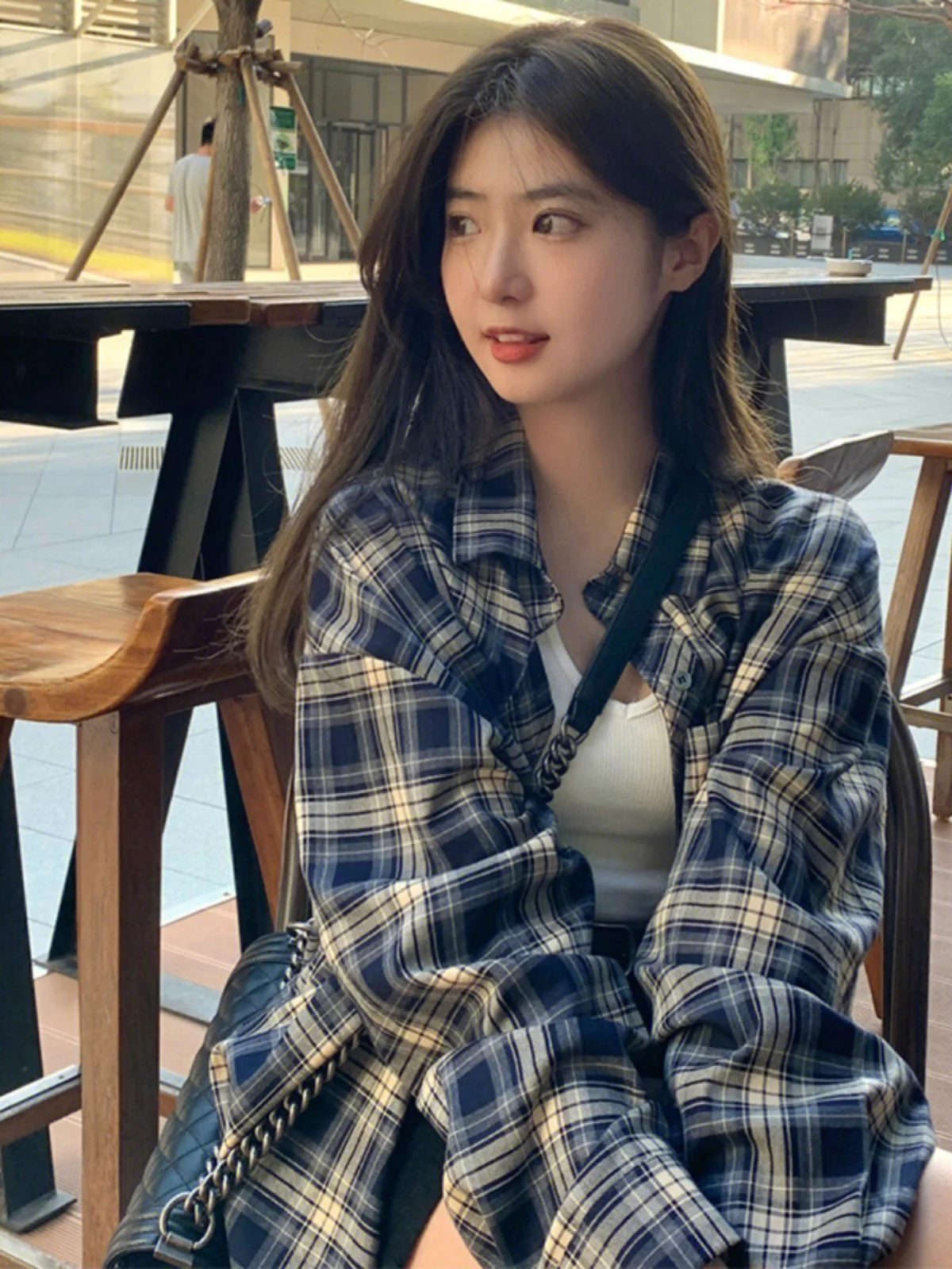

Blue Plaid Shirt Jacket Women's Spring Autumn 2026 New Retro Hong Kong Style Long Sleeve Top Outerwear Korean Loose Fit Anti-...