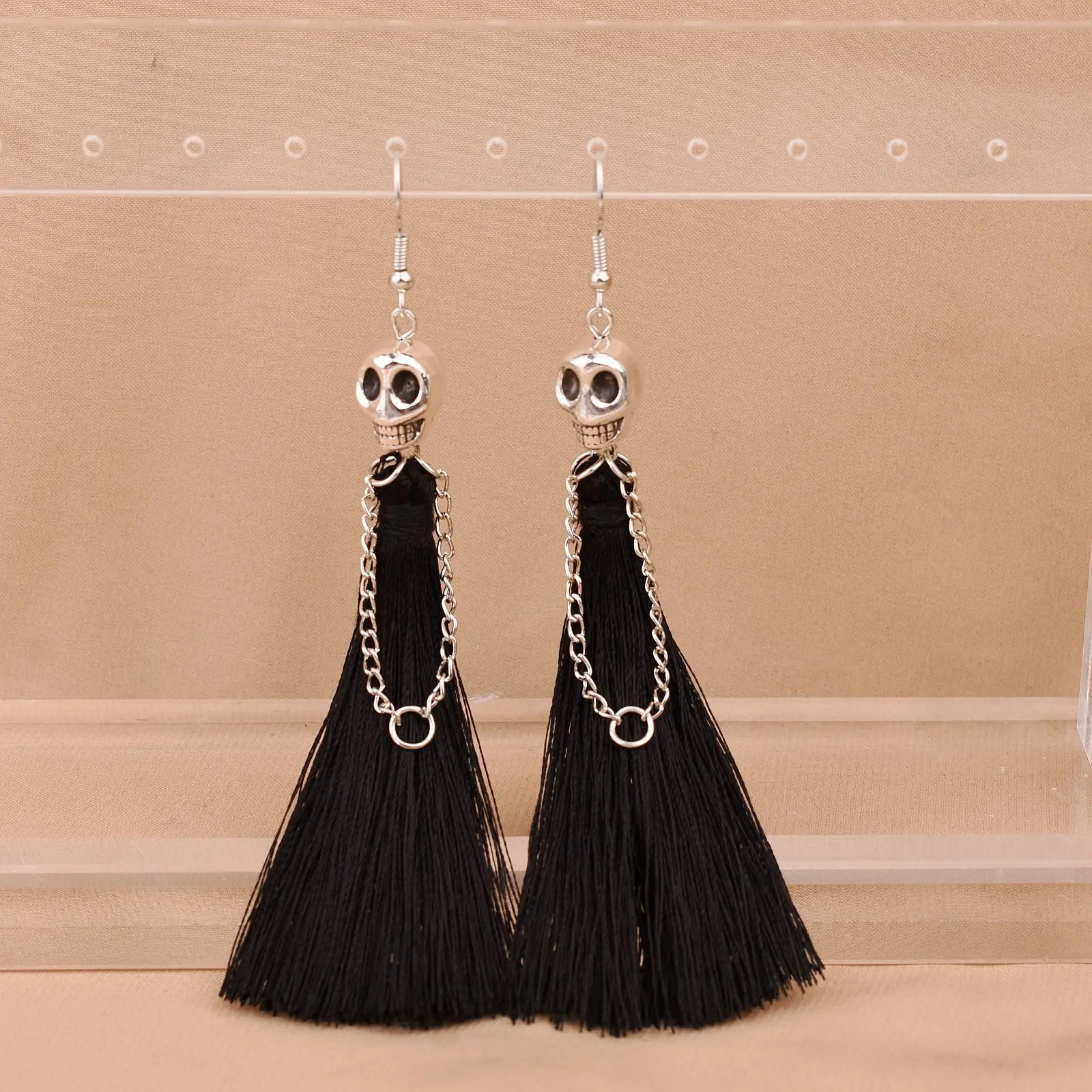 Gothic Punk Halloween Skeleton Drop Earrings For Women Creative Ethnic Long Tassel Skull Dangle Earring Party Festival Jewelry