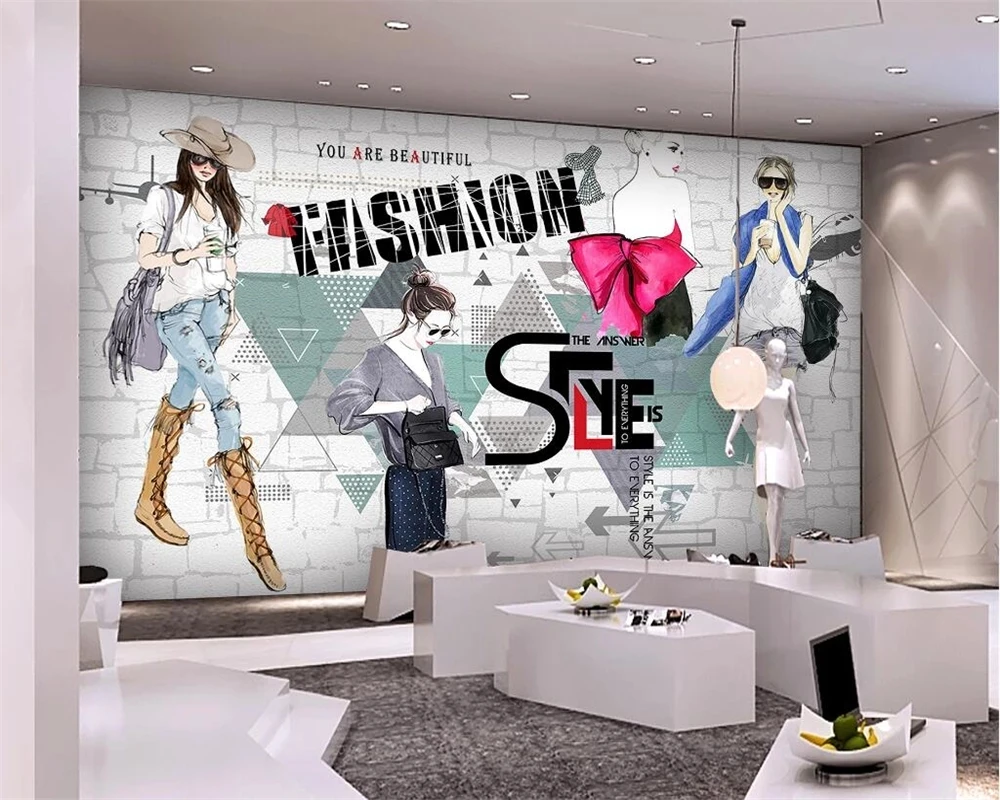 Customized Photo 3D wallpaper personalized brick wall hand-painted beauty clothing store mural self adhesive home decoration 8d