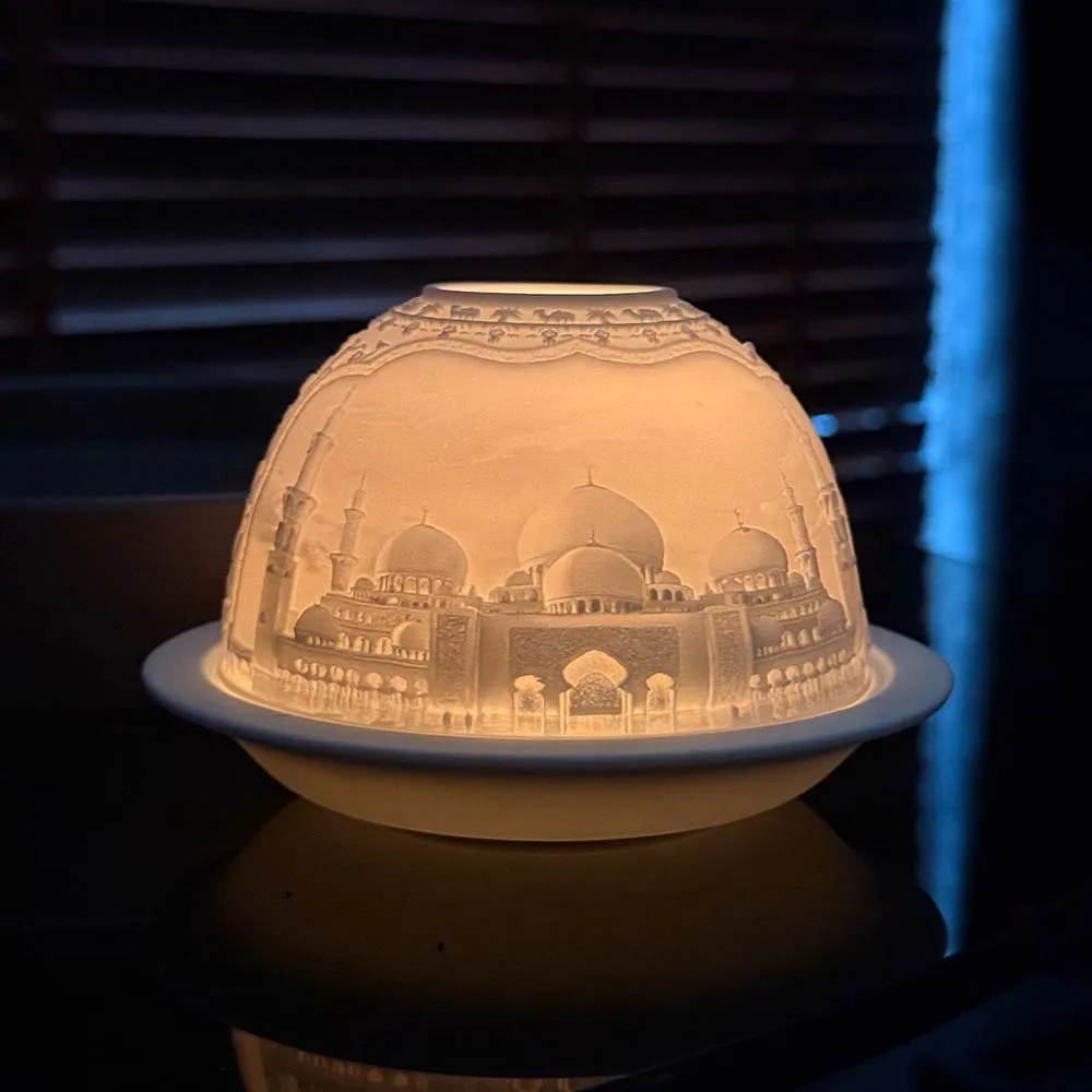 New Islamic Luxury Mosque 3D Tealight Porcelain Candle Holder Coffee Table Decorative Kaaba Muslims Bedroom Home Decor Gifts