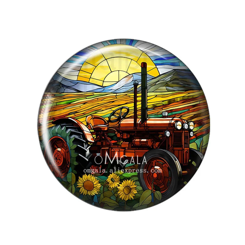 New Farm Tractor With Sun Pattern 12mm/18mm/20mm/25mm Round photo glass cabochon demo flat back Making findings image 5