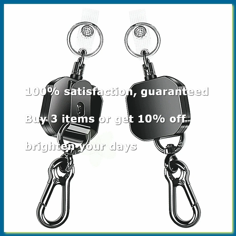 ●2 Pack Retractable Keychain, Heavy Duty Metal ID Badge Holder Key Reel, Carabiner Keychain with Belt Clip-ABFB