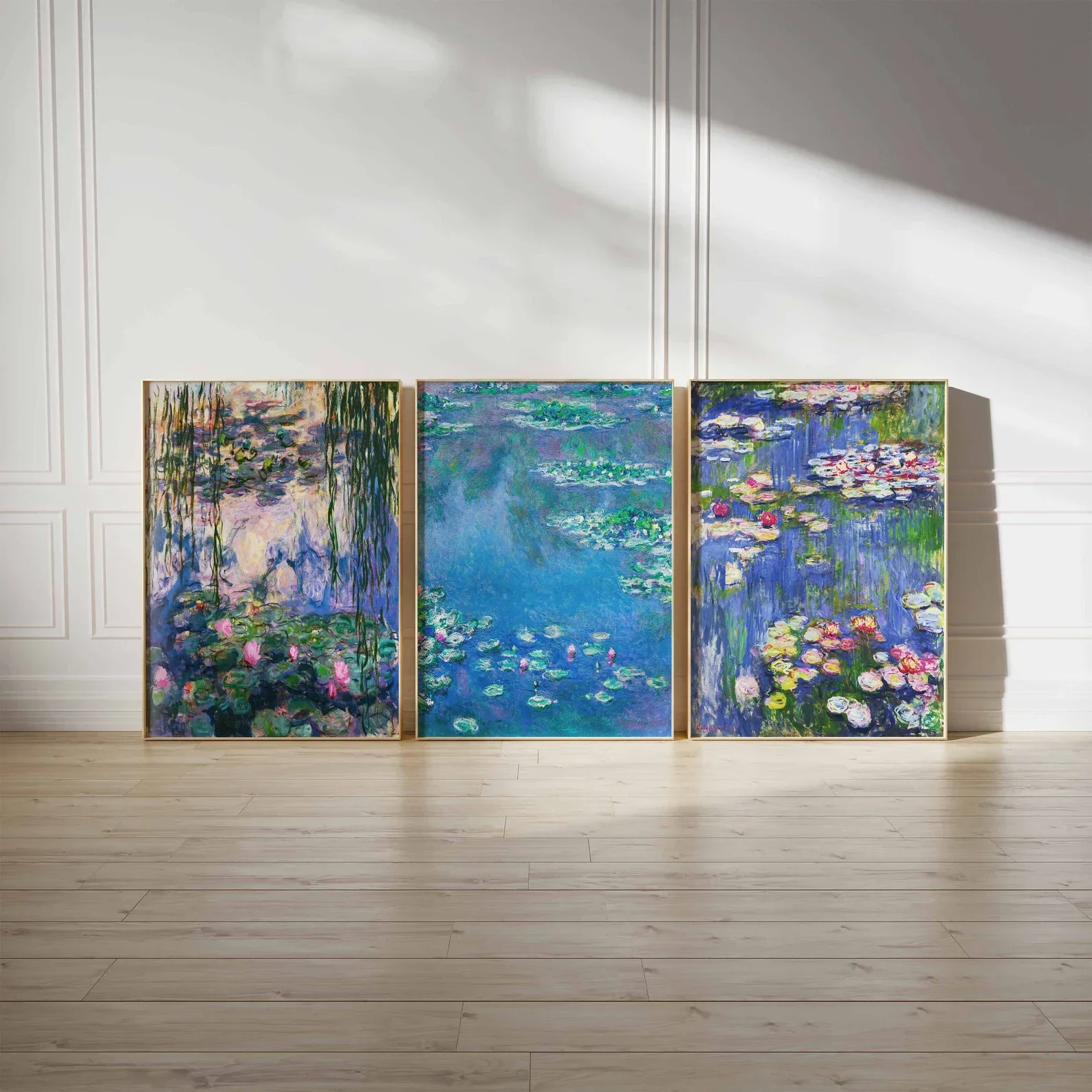 3PCS Water Lilies Print  Floral Posters Set  Nature Art  Floral Triptych Wall Art  Canvas Painting for Room Decor Home Decor