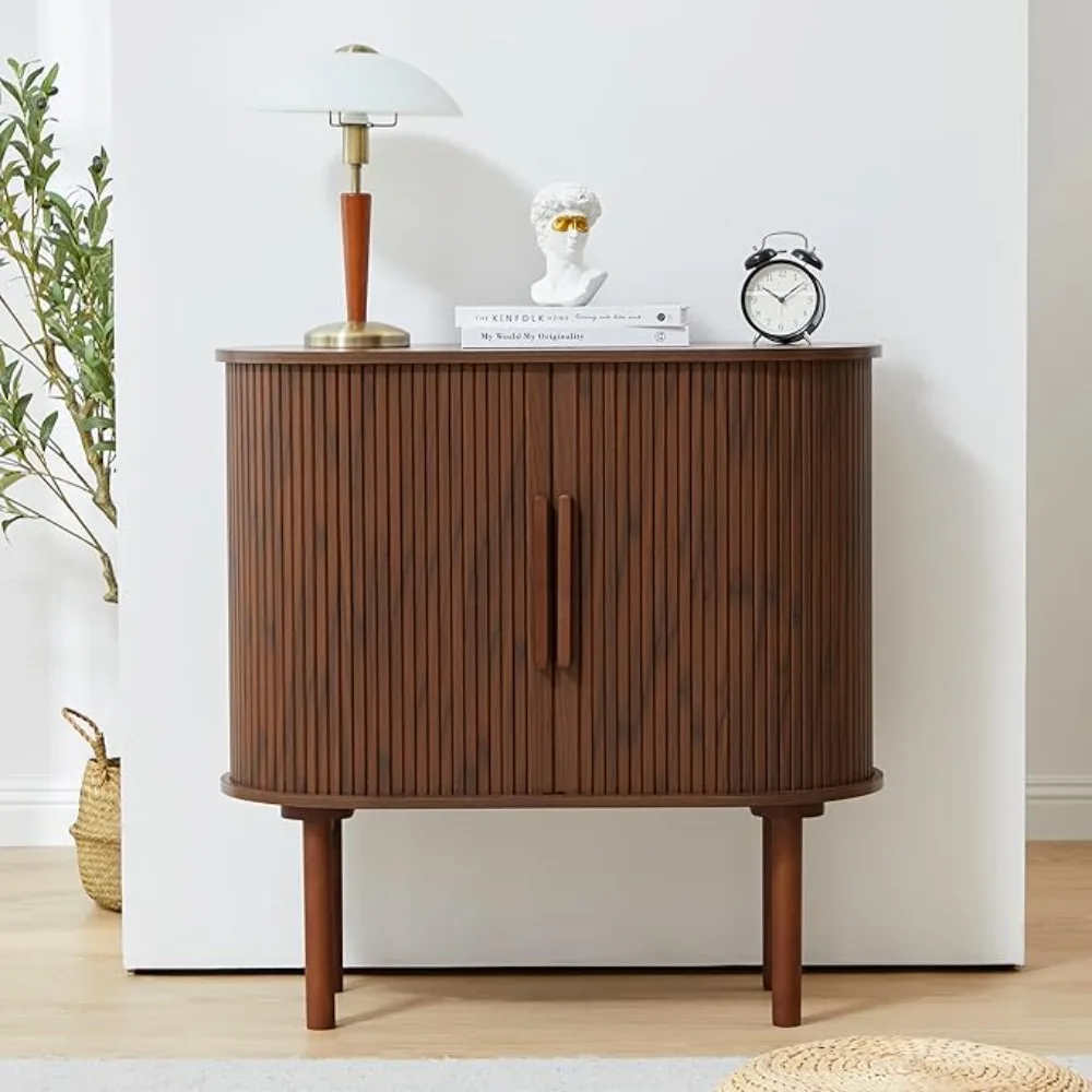 31'' Fluted Sideboard Buffer Cabinet, Modern Credenza Storage Cabinet with Slide Doors, Bar Cabinet Console Table