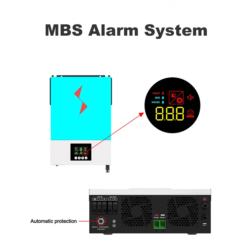 Grid-Tie 6200W 48V On/Off Grid Solar Inverter with 120A Solar Controller RGB Lingthing,90-500vdc PV Input Work without Battery
