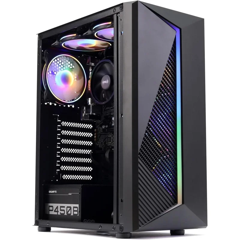Desktop Gaming Computer Home&Office PC R5 5600GT,16GB DDR4 3200, 1 T NVME SSD，6 RGB Fans, WiFi & Win 11 Pro 64-bit Ready