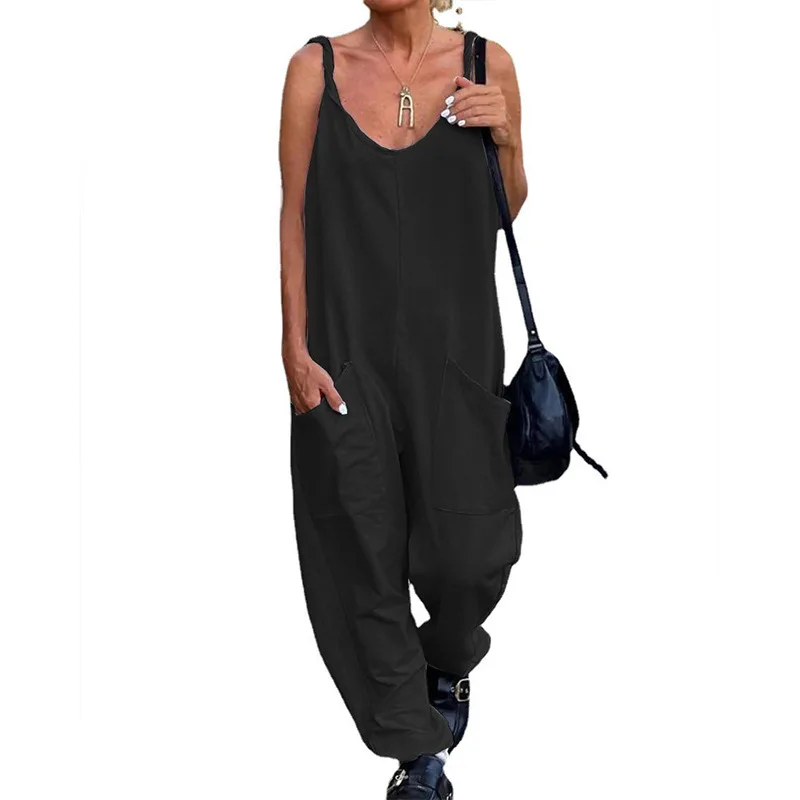 Jumpsuit Women's Solid Color Loose Suspender Pocket Trousers Street Trend Fashion Trousers for Female Jumpsuit