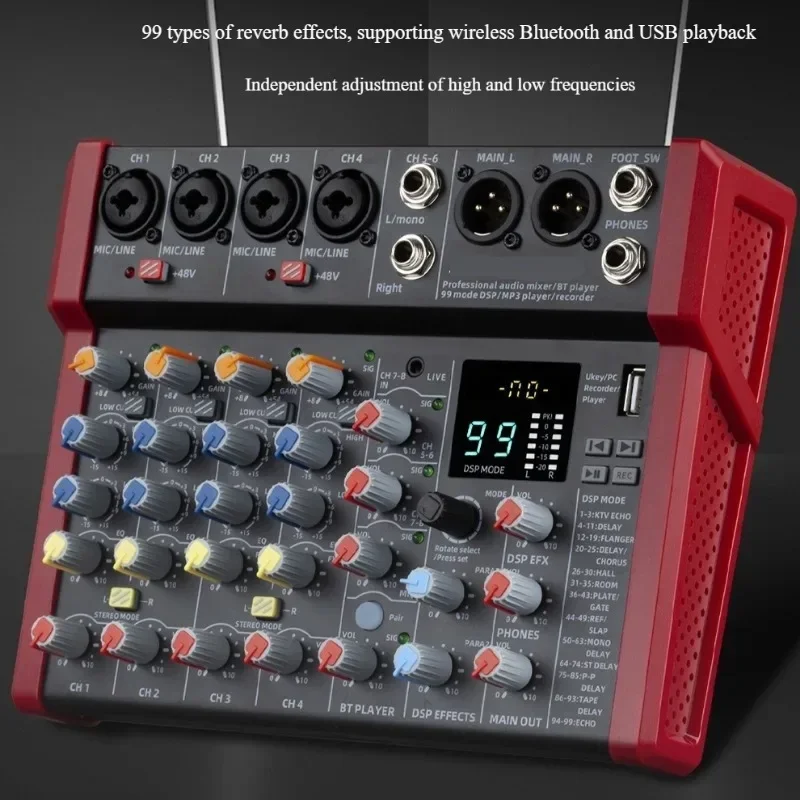 4/6/8 Channel 99 DSP Audio Mixer 48V Phantom Power Type-C Studio Sound Mixers Bluetooth DJ Console Mixing for Karaok