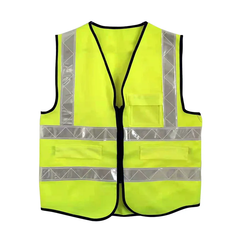 

Reflective Safety Vest Knitted Warp Cloth PVC Tape Zipper Closure High Visibility Clothing