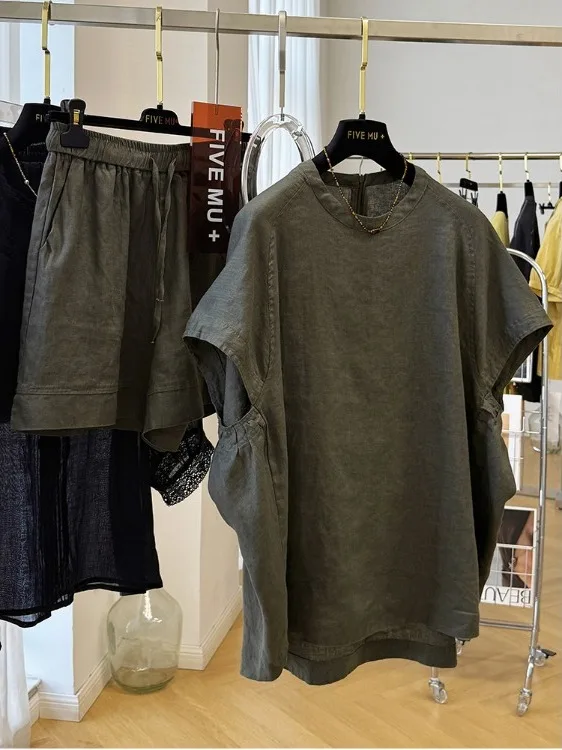 Linnen ronde Ne ort Sve T-shirt Faionable Casual Veelzijdige Top Dames Zomerset Lazy Sle Katoenmix orts