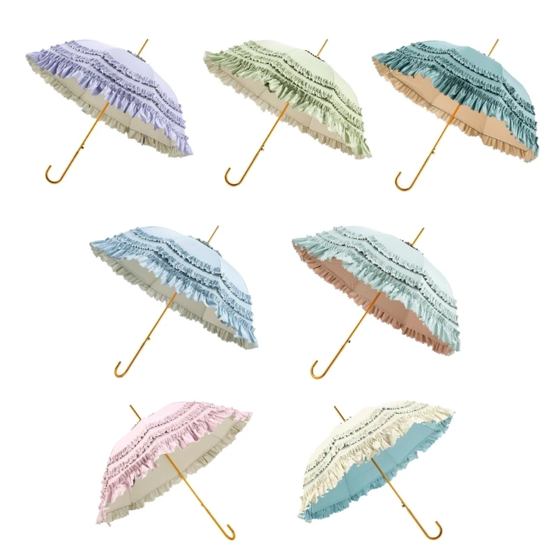 Elegant Princess Umbrella with Lace Trim Ladies Parasol Sunshade Automatic Umbrella Windproof Dome Umbrella