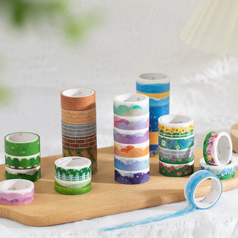 6pcs Green plant cloud garden Kawaii Dream cloud seascape Adhesive Tape Diy  Background Note Paper Kawaii Stationery