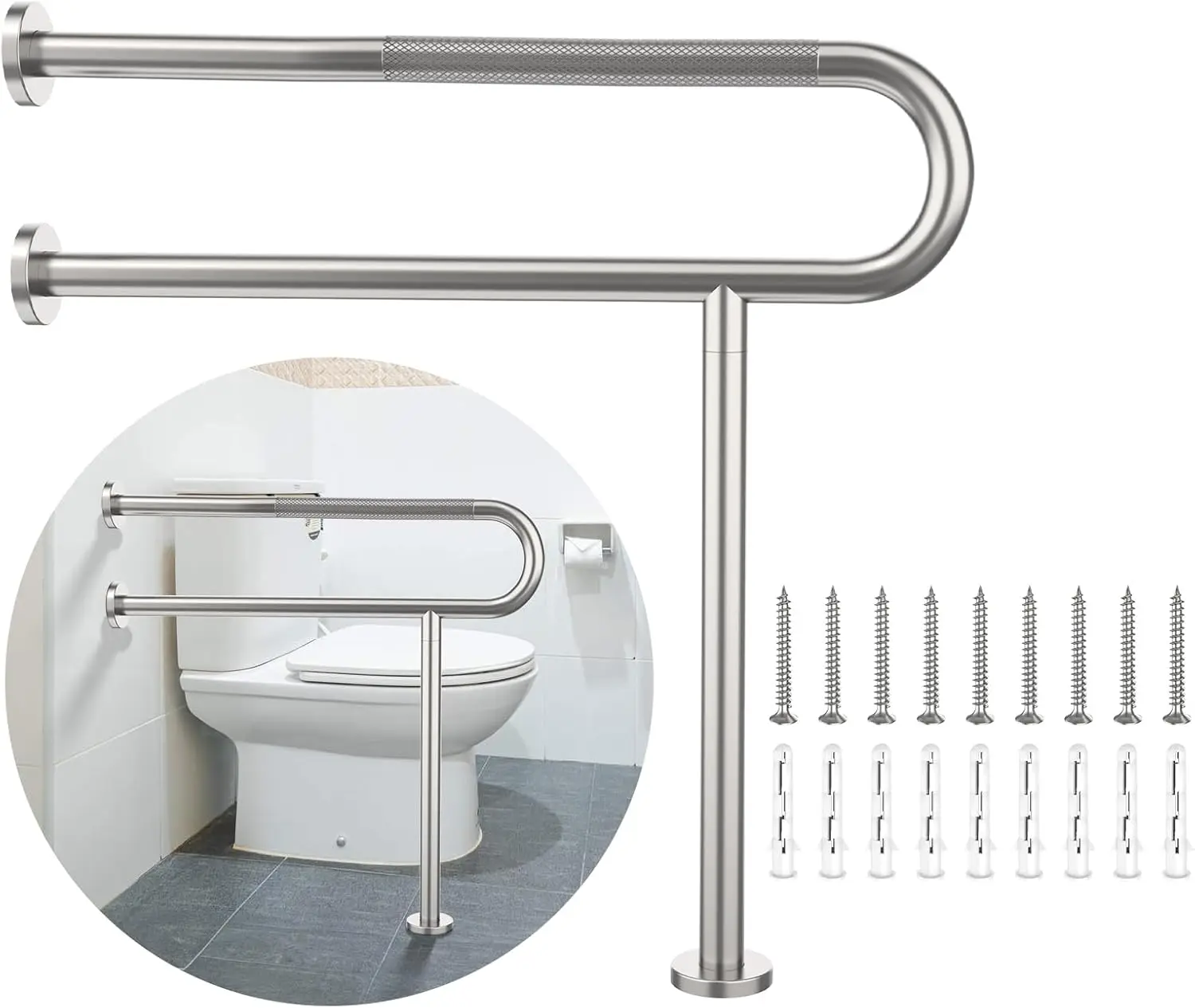 

31.3x31.5 Inch Anti-Slip Stainless Steel Toilet Grab Bar with Leg for Elderly, Disabled & Pregnant - 1.25' Tube