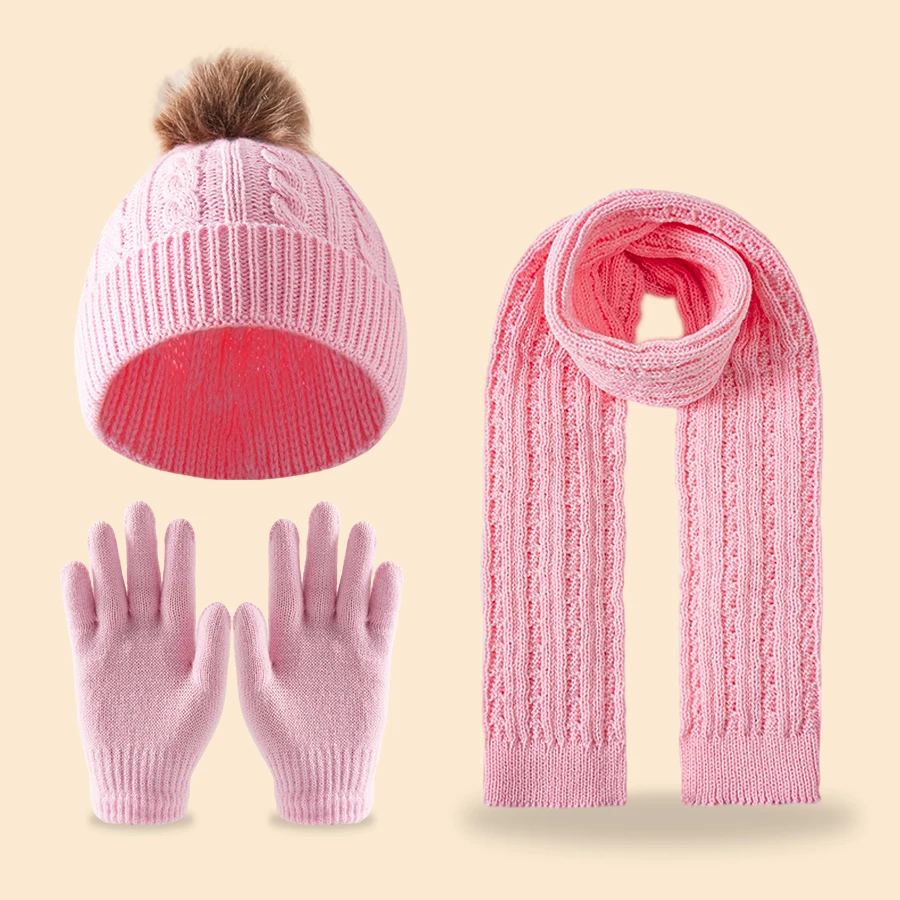 Cappelli, sciarpe e guanti lavorati a maglia per bambini 3 pezzi, adatti ai bambini dai 3 ai 12 anni da indossare all'aperto per il calore in inverno3 pezzi chi