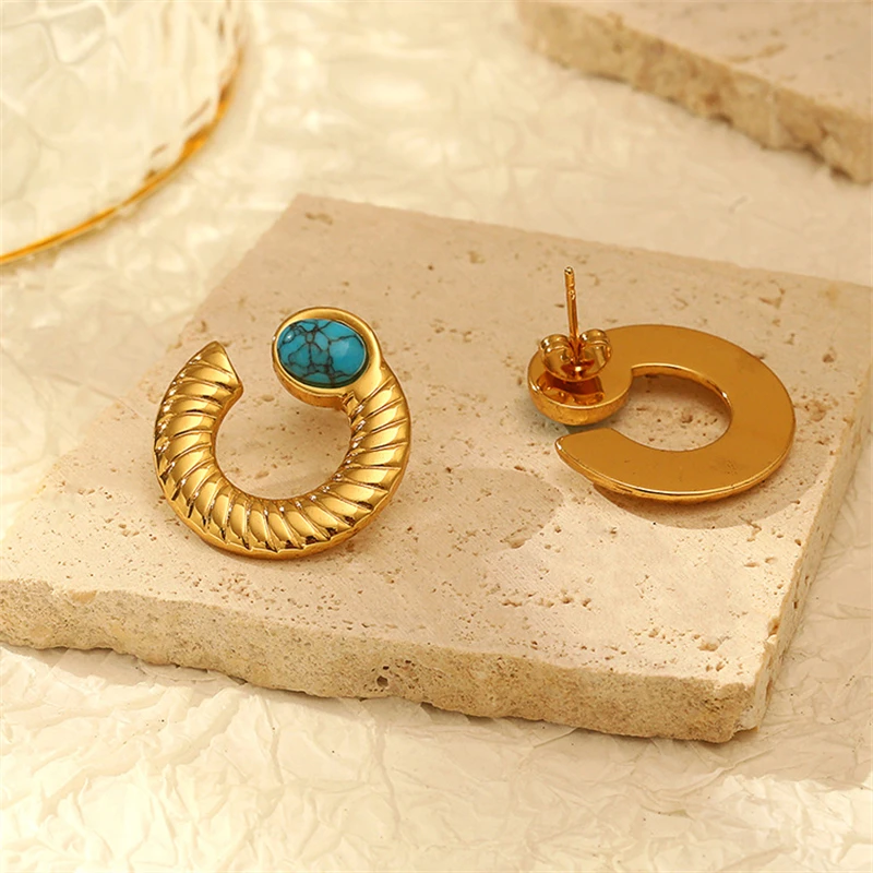 أقراط نسائية على شكل C من الفولاذ المقاوم للصدأ ، دوائر بسيطة ، دوائر محفورة ، مجوهرات راقية ، 316L ، موضة جديدة ، ريترو ، توي #6