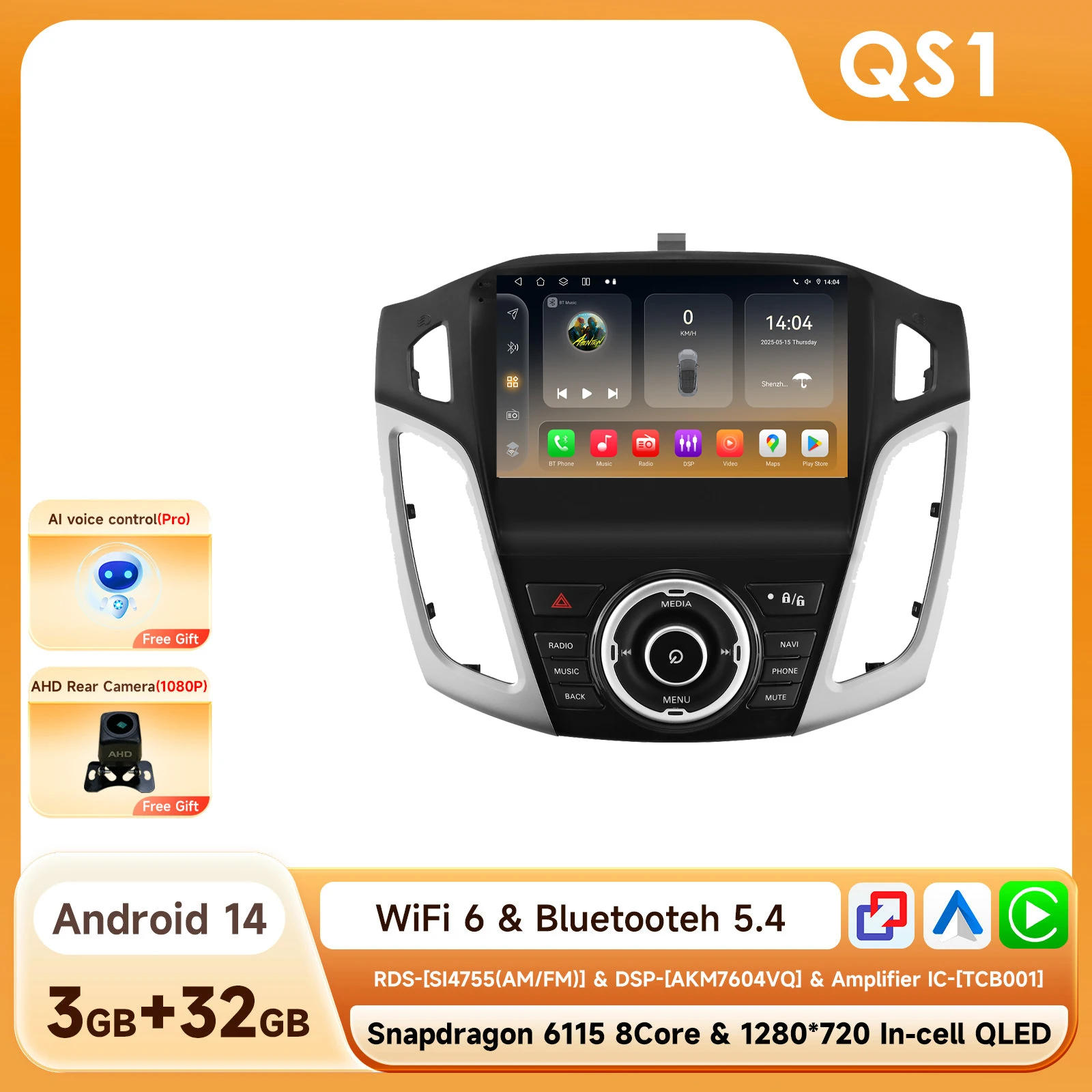Hizpo Carplay Android 14 Auto Multimedia Speler Voor Ford Focus 3 Mk3 2011-2017 GPS 4G-LET DSP 2din Autoradio Door Snapdragon 6115
