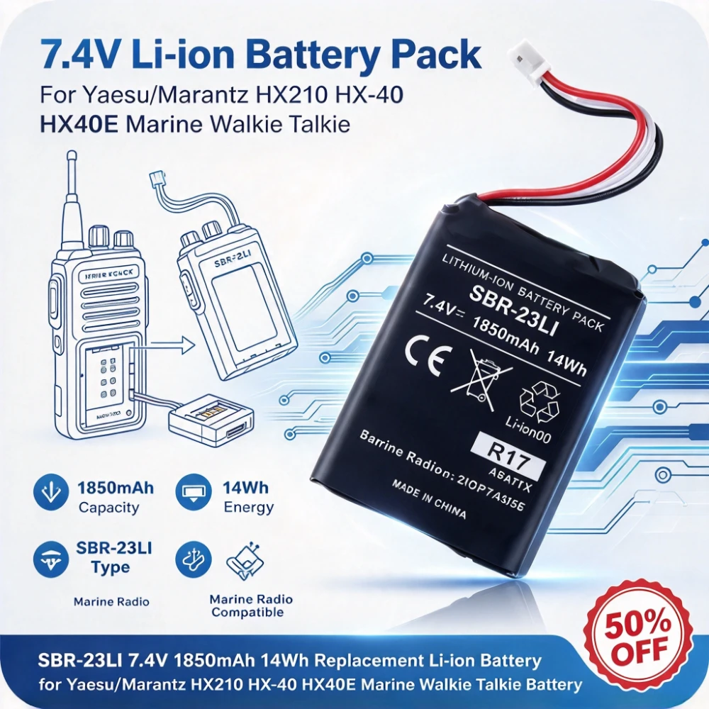SBR-23LI 7.4V 1850mAh 14Wh Replacement Li-ion Battery Pack for Yaesu/Marantz HX210 HX-40 HX40E Marine Walkie Talkie Battery