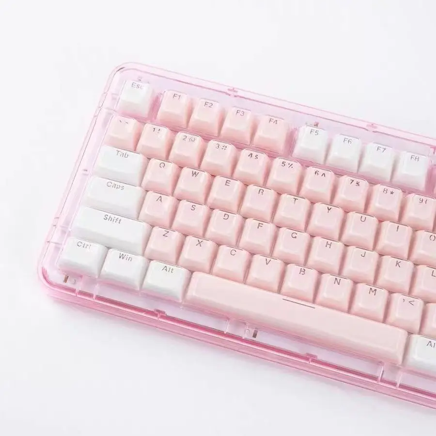 Geléia translúcida teclado mecânico Cap, Keycaps de cristal, MDA perfil, retroiluminado redondo, branco, rosa, layout, DIY, 136 chaves
