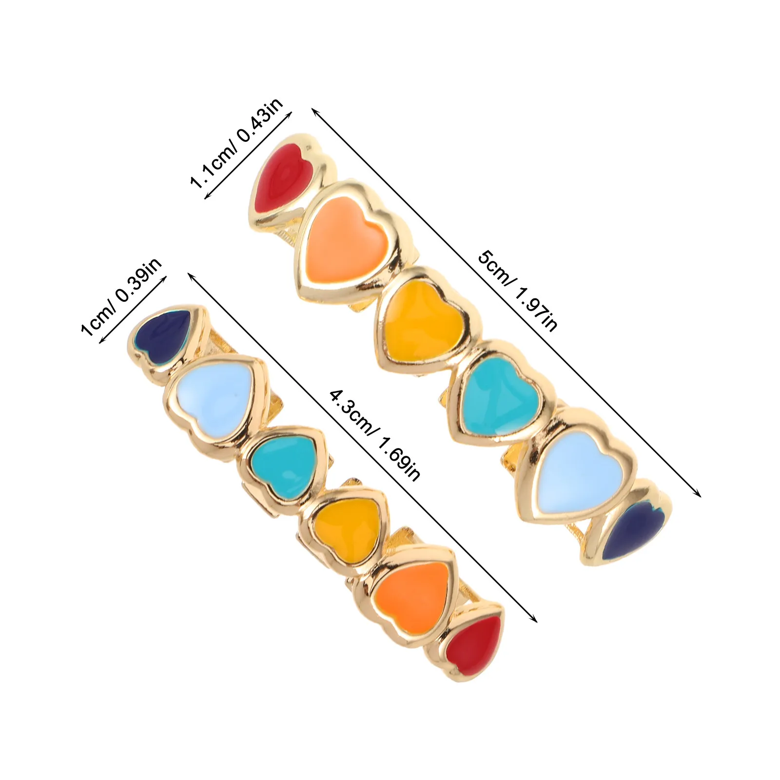 2Pcs Heart Tooth Grills Metal Enamel Caps Decorative Mouth Grill Accessories Fake Golden Teeth Costume Hip Hop Jewelry for Women