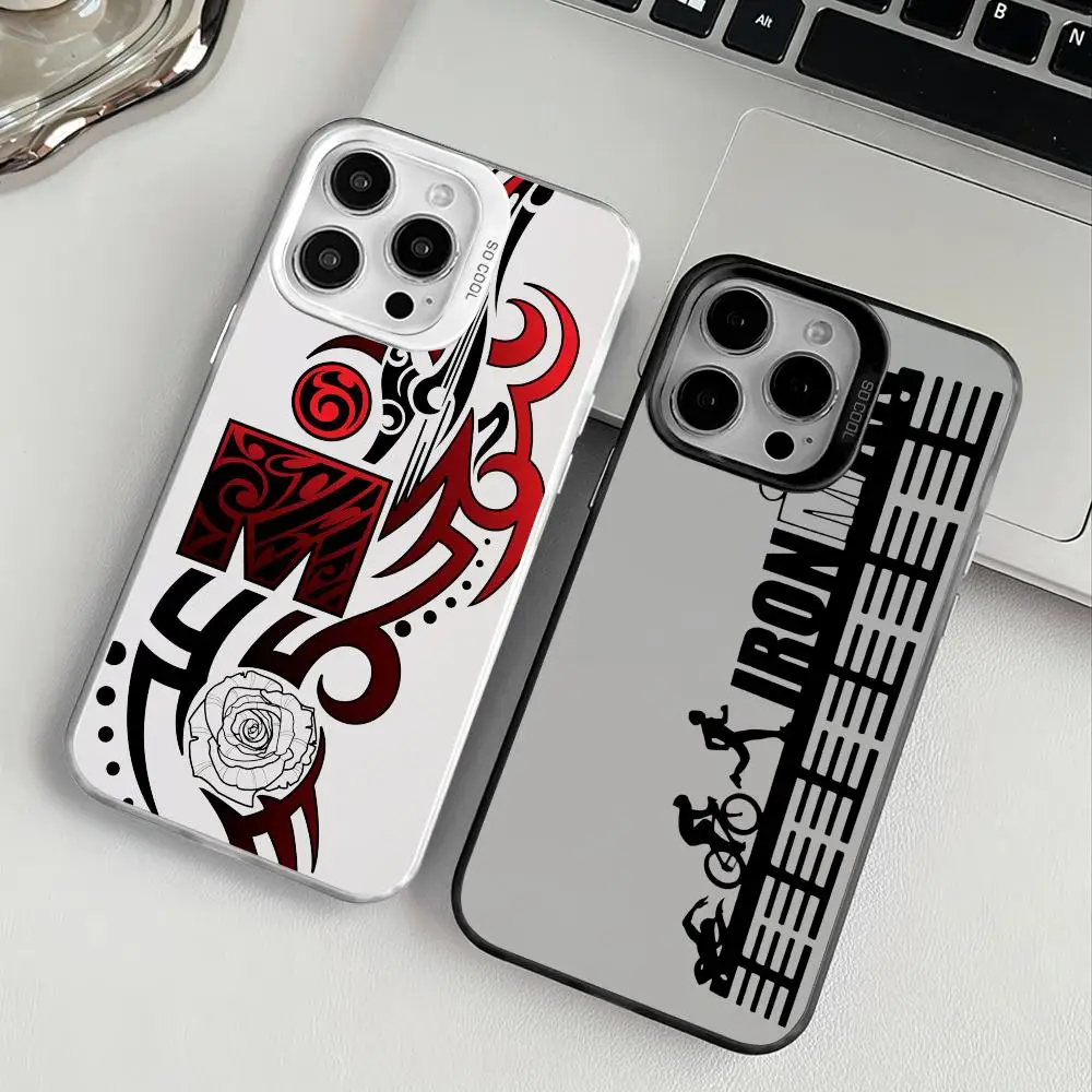 I-Ironman Triathlon bicycle Phone Case For iPhone 17 16 15 14 13 12 11 Pro Max Designer Matte Laser Aurora Funda Phone Case